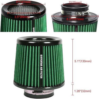 KYOSTAR Universal 3" High-Flow Air Filter, Reusable Cone Cold Air Intake - Image 2