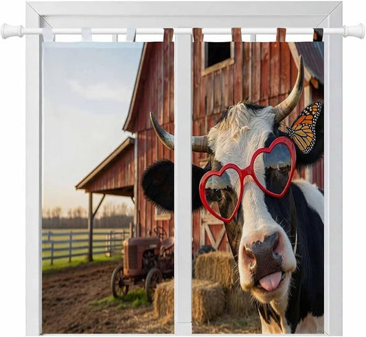 Farm Cows Bathroom Curtains 63 Inch Length, Window Curtains Tab Top, Farmhouse by Unknown