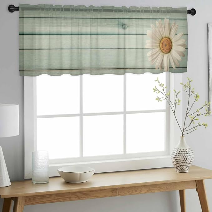 Daisy Flower Sheer Valances for Windows 60"x18", Light Filtering Kitchen - Image 2