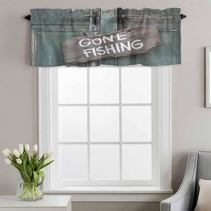 Gone Fishing Valances for Windows, Bronze Wood Grain Kitchen Valance Light - Image 2