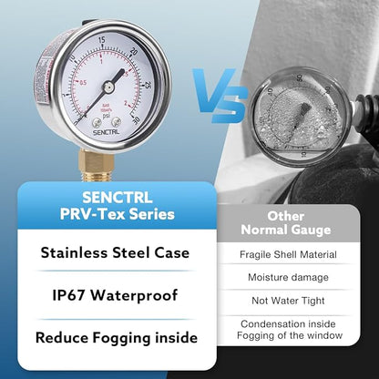 SENCTRL 0-30 Psi Low Pressure Gauge, 1/4 Npt Lower Mount, Waterproof, Stainless - Image 3
