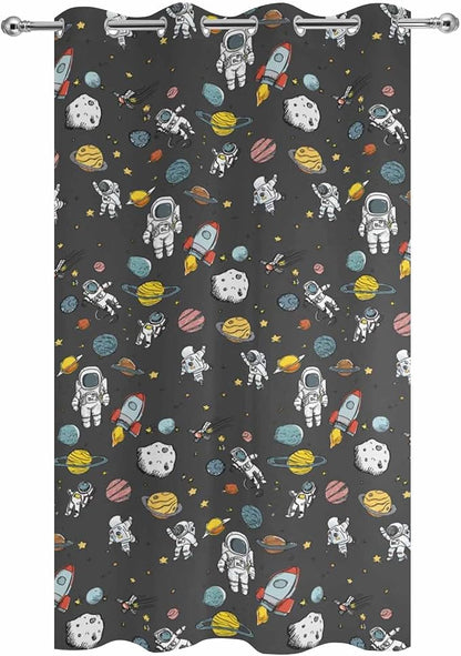 Cartoon Space Outdoor Curtains for Patio Rockets Planets Astronauts Gray - Image 9