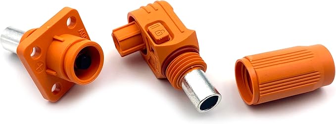 1 Set Battery Energy Storage Connector, 200A High Current Connectors Quick Plug Terminal Orange Right Angle Plug and Socket IP67 Waterproof Power Adapter Crimping 50mm² Wiring (1500V)