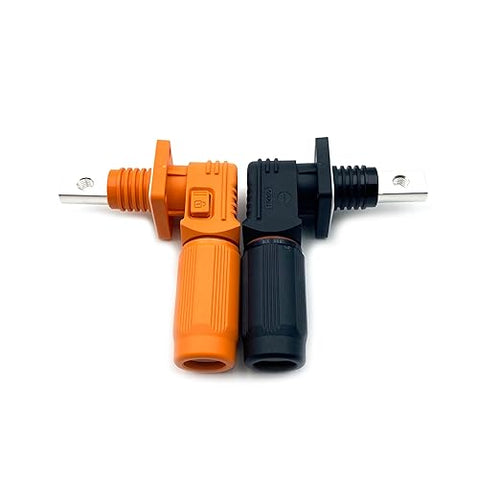 200A Battery Energy Storage Connector, 50mm² High Current Connectors IP67 Waterproof Copper Brand Thread Wiring Power Adapter Quick Plug Terminal Right Angle Plug and Socket (1500V Black+Orange)