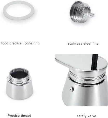 50ML 200ML Single Spout Mocha Pot Classic Stovetop Coffee Maker Stainless Steel - Image 5