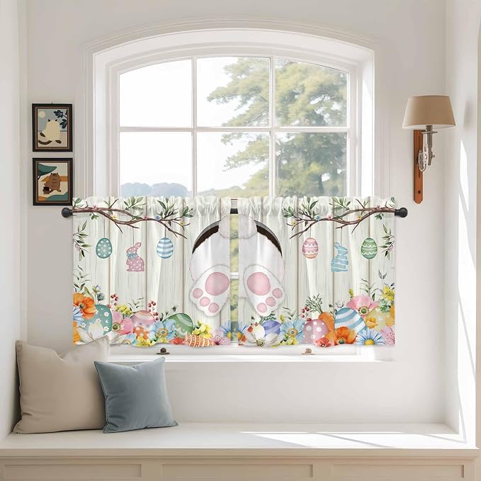 Easter Kitchen Tier Curtains 24 Inch Long 2 Panel Set, Rod Pocket Cafe Small by Unknown