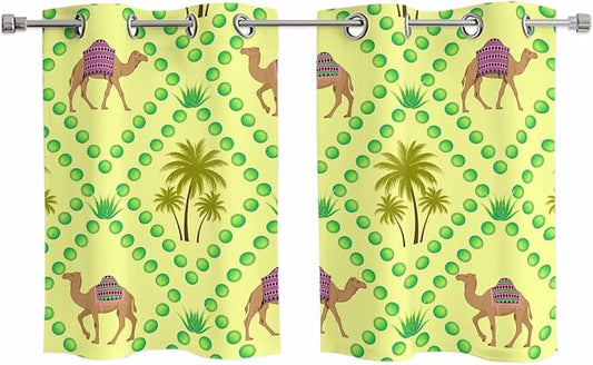 2 Panel Kitchen Cafe Curtains, Desert Sand Camels Sunlight Filtering Nature Air by Hokiten
