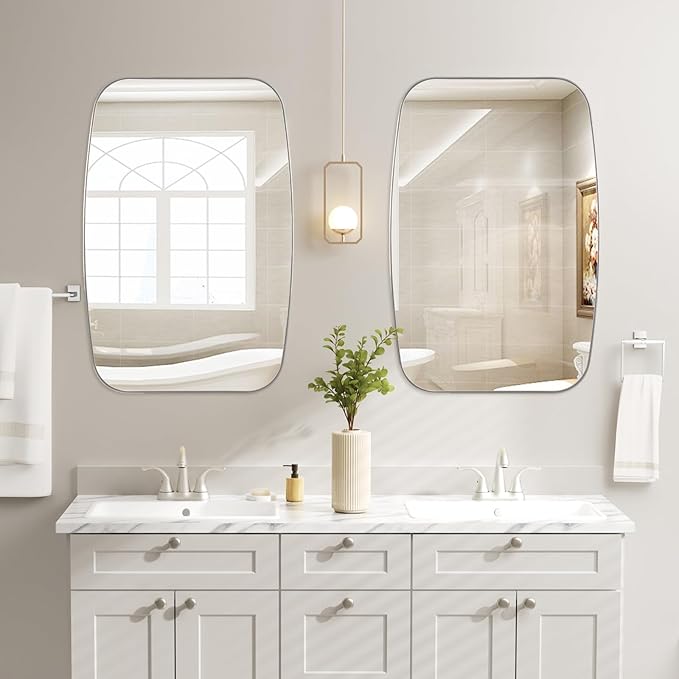 Brushed Nickel Bathroom Mirror, 24"×40" Oval Vanity Mirror with Stainless Steel Metal Frame, Silver Oblong Wall Mount Mirror for Bedroom, Living Room