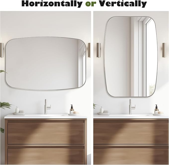 Brushed Nickel Bathroom Mirror, 30"×48" Oval Vanity Mirror with Stainless Steel Metal Frame, Silver Oblong Wall Mount Mirror for Bedroom, Living Room