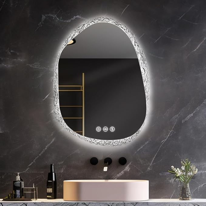 LUVODI Lighted LED Bathroom Mirror: 36”x28”Irregular Stone Pattern Frosted Wall - Image 9