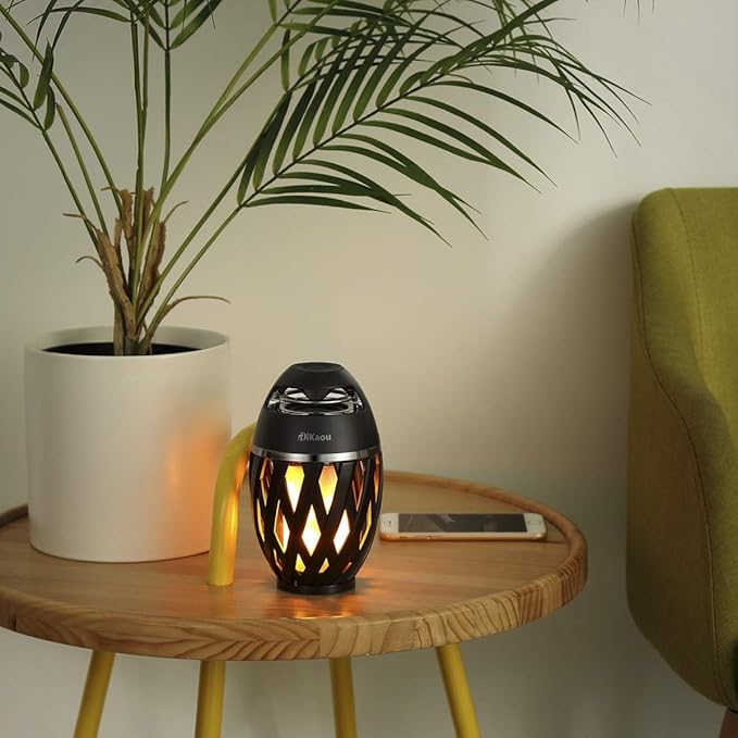 LED Flame Outdoor Table Lamp Torch Table Lamp with Blutooth Speaker, Rechargeable Ambience Lantern with Flickers Warm Light for Patio/Porch/Home Decor, Best Gift for Men Women Teens Kids