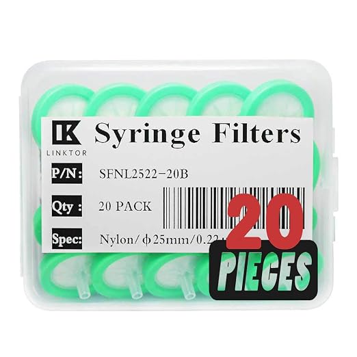 LINKTOR Syringe Filter Nylon Orangnic Filtration, 25mm Diameter 0.22um Pore by LINKTOR