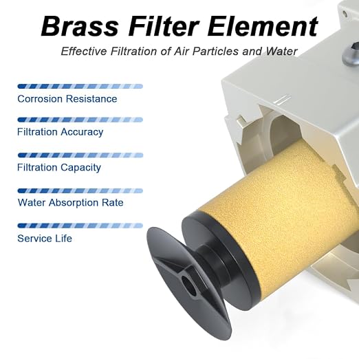 AIRZOE 1/2" NPT Air Filter Regulator Combo Piggyback, 5 Micron Brass Element - Image 5