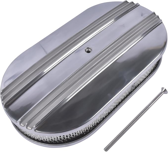 GELUOXI 15" Oval Half Finned Polished Aluminum Air Cleaner Replacement - Image 4