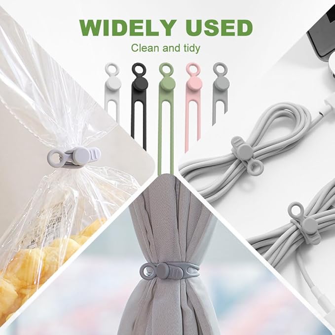 10PC Data Cable Organizer, 2026 Upgrade Silicone Cable Ties Reusable Cable Management Organizers, Multipurpose Elastic Cord Organizer for Fastening and Bundling Cable Cords Wires (A)