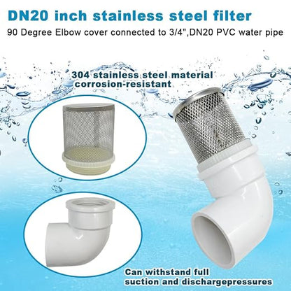 DN20 inch stainless steel filter cover connected to 90 degree elbow 3/4" PVC - Image 2