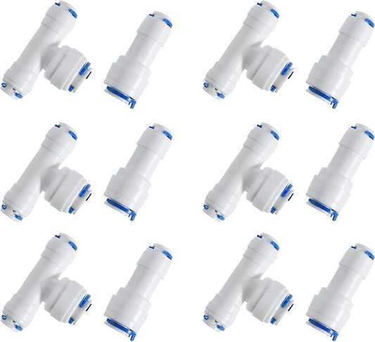 3/8-inch x 1/4-inch 6 pcs T and 6 pcs I Tube Quick Push in Connector by JBTOZIUY