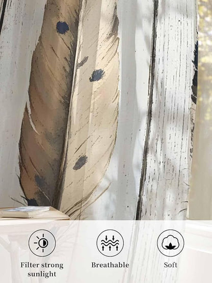 Sheer Curtains 72 Inches Long, Farmhouse Feather Semi Sheer Curtains Light - Image 6