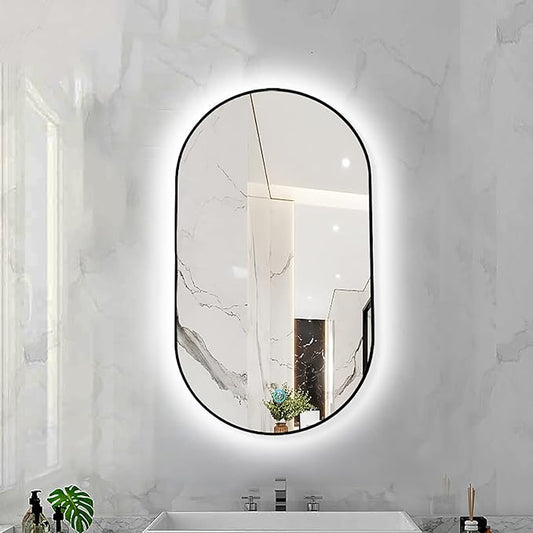 Oval LED Illuminated Bathroom Mirror, Wall-mounted Vanity Makeup Mirror by Unknown