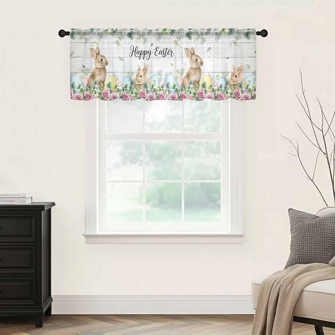Easter Sheer Valances for Windows 42"x12", Light Filtering Kitchen Curtains - Image 9