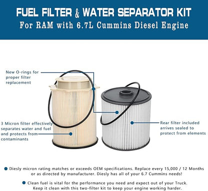 6.7L Cummins Diesel Fuel Filter Fuel Water Separator Set - Image 2