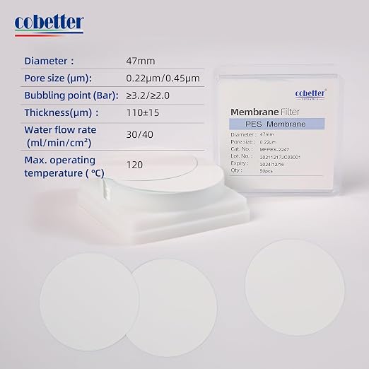 100 Pieces/Pack PES Disc Membrane Filters Hydrophilic 47mm Diameter 0.22µm Pore - Image 2