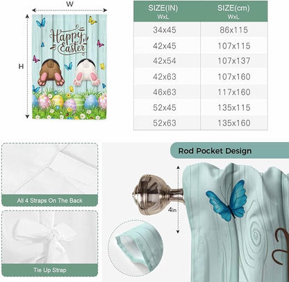 Tie Up Curtains, Happy Easter Bunny Butt Egg Floral Adjustable Rod Pocket - Image 7