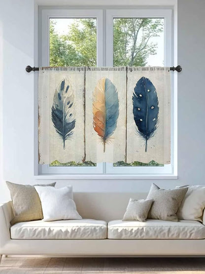 Sheer Curtains 54 Inch Length, Boho Ombre Vintage Wooden Grain Privacy Voile - Image 4