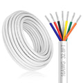 16 Gauge 7 Conductor Electrical Wire, 32.8FT White Stranded Low Voltage 16/7 PVC Case, 16 AWG Tinned Copper 7 Wire Extension Power for Strips LED Lamp Lighting