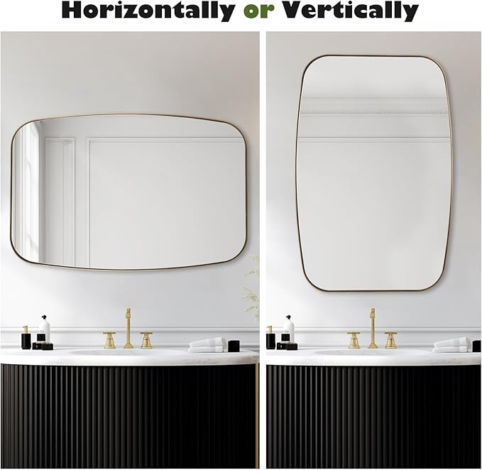 Oval Mirrors for Bathroom, 24"×36" Gold Vanity Mirror with Stainless Steel Metal Frame, Brushed Gold Oblong Bathroom Wall Mounted Modern Mirror for Over Sink