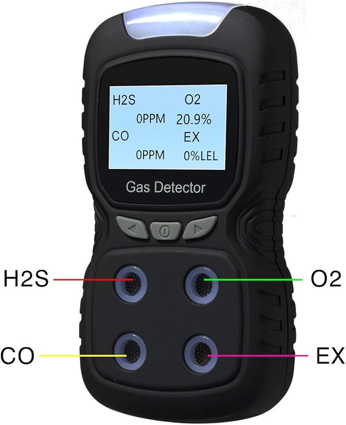 Vzmcov 4 in 1 Gas Detector, Rechargeable Portable 4 in 1 Gas Clip 4-Gas Monitor Meter Tester Analyzer Sound Light Shock