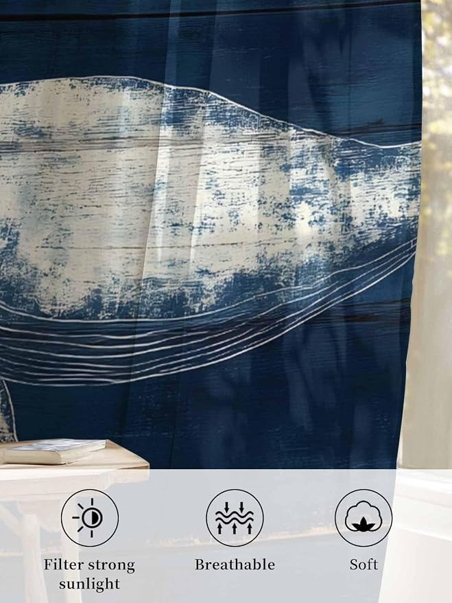 Sheer Curtains 96 Inches Long, Summer Whale Semi Sheer Curtains Light Filtering - Image 6