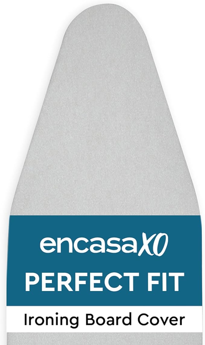 Encasa XO Ironing Board Cover And Pad 42"x14" - 4mm Felt & 2mm foam Metallized Silver iron Board Cover With Padding - Heat & Scorch Resistant, Non Slip, Bungee Elasticated, 3 Fasteners Silver Luxury