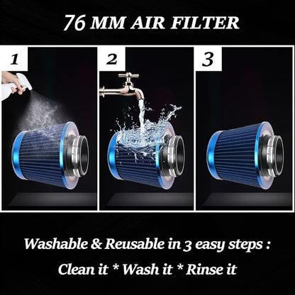 Cold Air Intake Filter, High Performance, Washable Filter, Clamp-On Replacement - Image 5