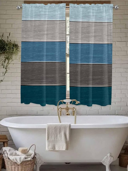 Retro Farm Blue Gray Wood Grain Window Valance Curtains, Rustic Wooden Plank by IDOWMAT