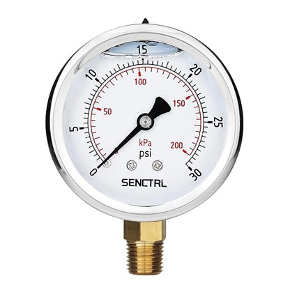 SENCTRL 0-30 PSI Glycerin Liquid Filled Low Pressure Gauge, 2.5" Dial Size by senctrl