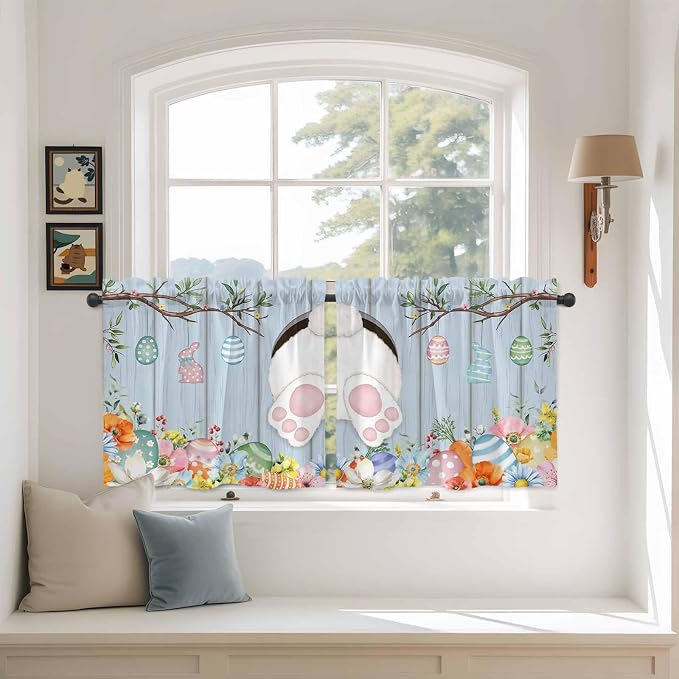 Easter Kitchen Tier Curtains 24 Inch Long 2 Panel Set, Rod Pocket Cafe Small by Unknown