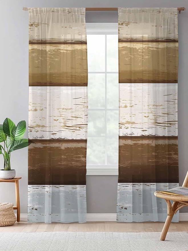 Sheer Curtains 84 Inches Long, Wood Grain Brown Semi Sheer Curtains Light - Image 5