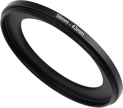 58mm to 43mm Step-Down Ring Filter Adapter, Metal Ring Step-Down Rings Adapter by BETUYESS