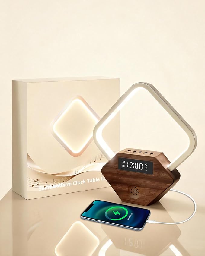 Xunhomon Sunrise Alarm Clock for Bedrooms Heavy Sleepers 15 Sleep Sounds White Noise Machine Baby/Adults 3 Color Table Lamp 10 Ringtones with PD22.5W USB C Fast Charger Birthday Gifts for Women