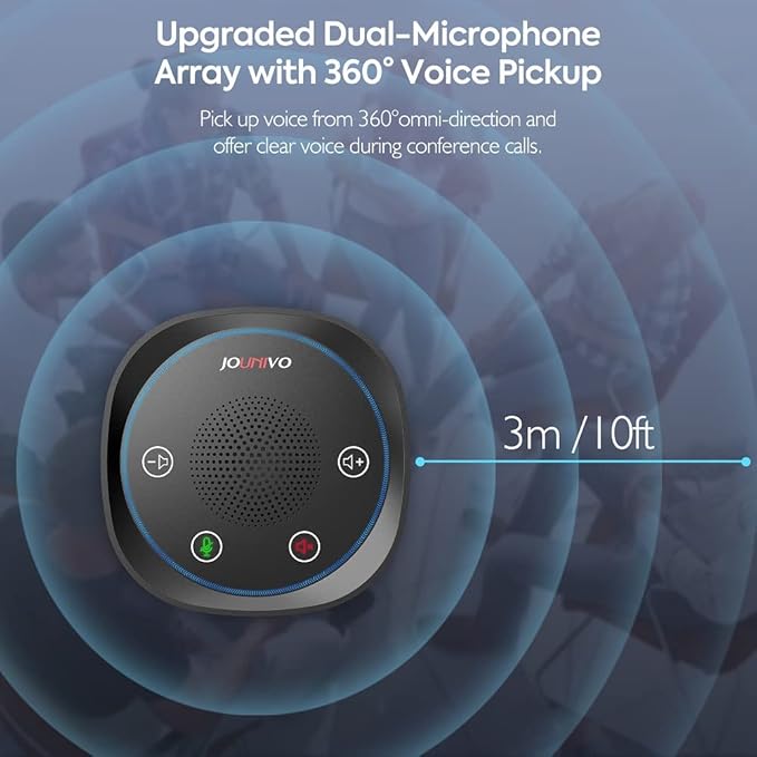 JOUNIVO USB Speakerphone, Omnidirectional Computer Speaker with Microphone,Plug and Plays Portable Speaker with Microphone for Holding Meetings Anywhere with Immersive Sound