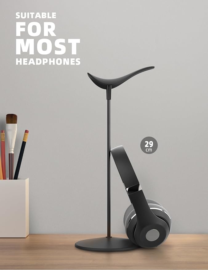 Lamicall Headphone Stand, Desktop Headset Holder - Desk Earphone Stand, for All Headsets Such as Airpods Max, HyperX Gaming Headphones, Beats/Sennheiser Music Headphones - Black