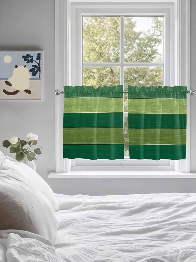 Farm Retro Green Wood Grain Window Valance Curtains, Rustic Wooden Plank - Image 4