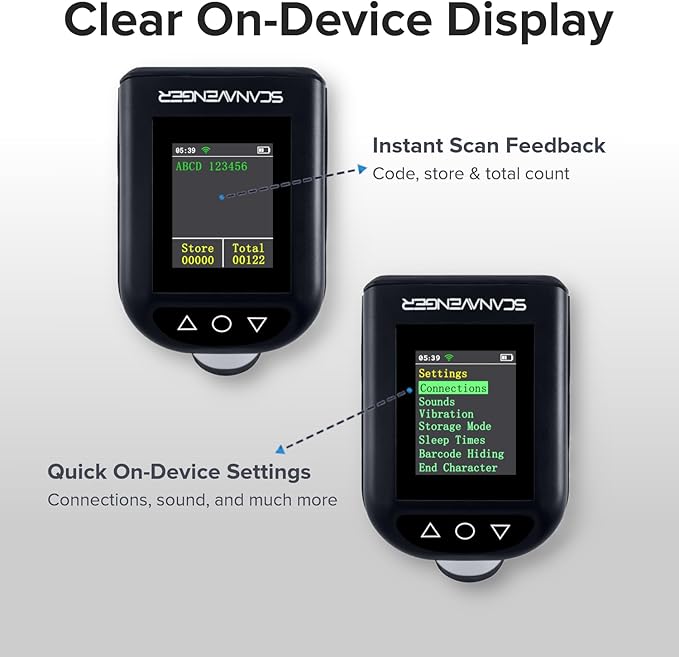 ScanAvenger Wireless Portable 1D with Stand Bluetooth Barcode Scanner: Hand Scanner 3-in-1, Cordless, Rechargeable Scan Gun for Inventory (1D&2D with LCD Display and Upgraded Next Gen Stand)