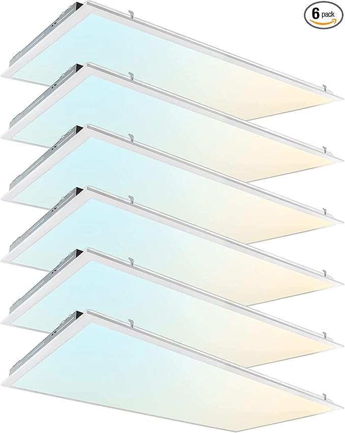 2x4 FT LED Light Flat Panel, 40/50/60W, Color Temperature Selectable 3K | 4K | 5K, Dimmable Recessed Drop Ceiling Lights, 5000/6250/7500 Lumens, Lay in Fixture for Office, 120-277V, UL DLC(6 Pack)