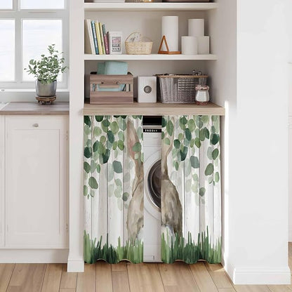 Easter Kitchen Curtains, Country Rabbit Botanical Leaves Wooden Grain Light - Image 7