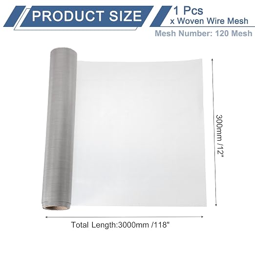 uxcell 120 Mesh 118" x 12" Woven Wire Mesh, 304 Stainless Steel Air Vent Filter - Image 2