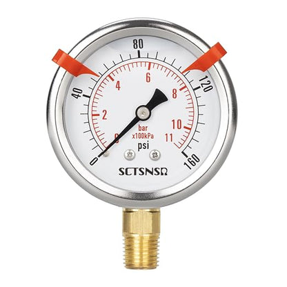 0 to 160 Psi Pressure Gauge, Glycerin Liquid Filled, 2.5 inch Dial, 1/4" NPT - Image 8