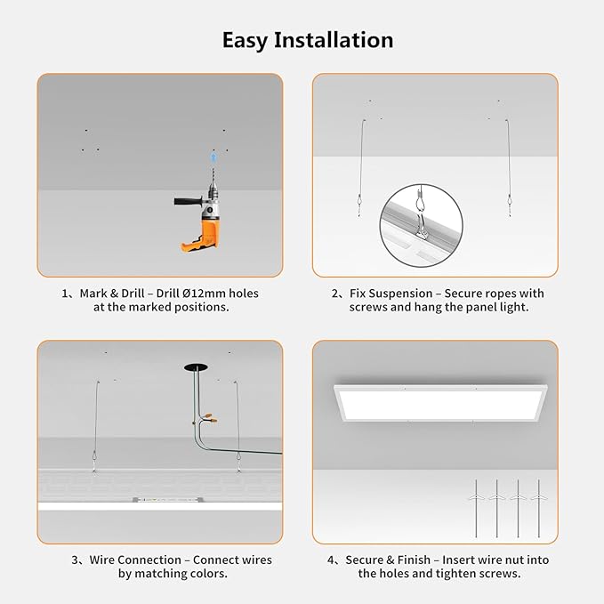 AIKVSXER 6 Pack 1x4 LED Flat Panel Light, 50W 5500LM Surface Mount Ceiling Fixture, 3CCT (3000K/4000K/5000K), Ultra-Thin 48In, 10-100% Triac Dimmable for Kitchen, Garage, Office, Basement