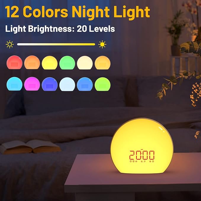 Audio and Video Receivers Sound Machine Alarm Clock Sunrise Wake Up Light with 25 Sounds Simulation Dual Alarms Bedroom Kids Adults Heavy Sleepers 12 Colors Nightlight Sleep Aid Snooze Timer Mode